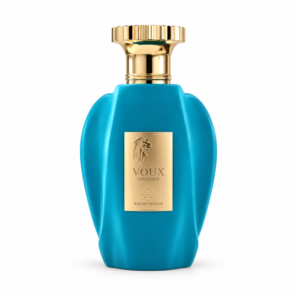 Voux Turquoise — flacon sur fond blanc