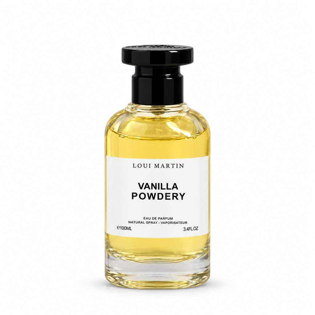 Vanilla Powdery — flacon sur fond blanc