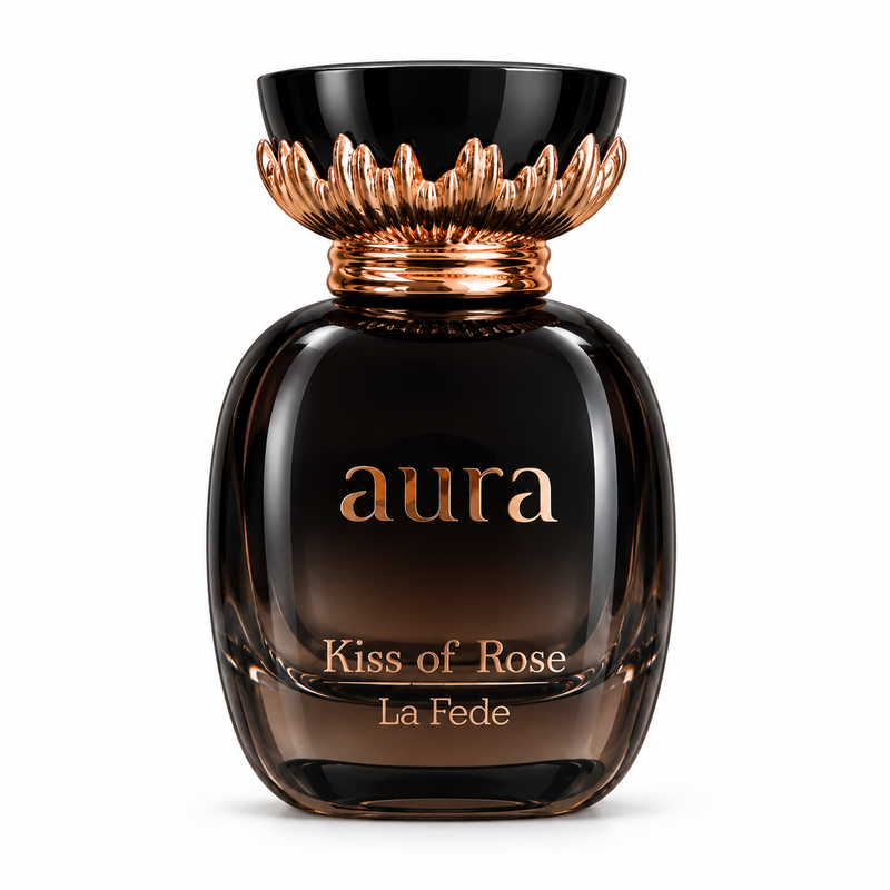 Aura — Kiss of Rose — flacon sur fond blanc
