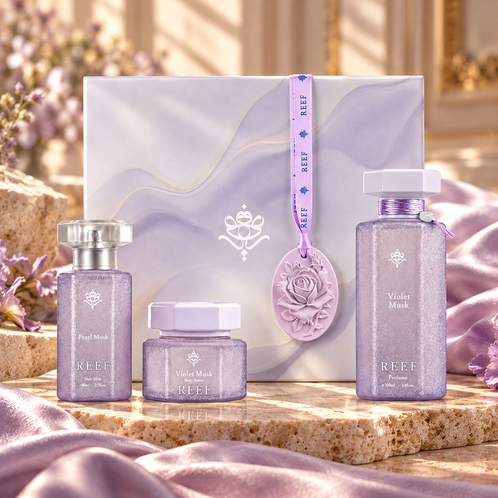 Coffret Violet Musk — univers de couleurs, format carré 1:1